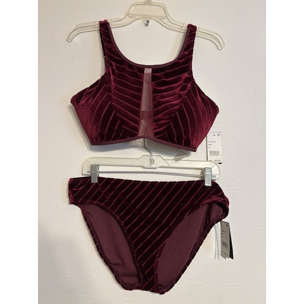 NWT‎ Kenneth Cole New York Burgundy Velvet Burnout Bikini Set XL Pool beach